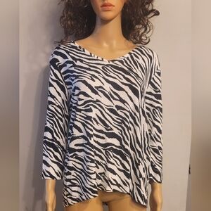 Chico's Black and White Zebra Print Long Sleeve Top